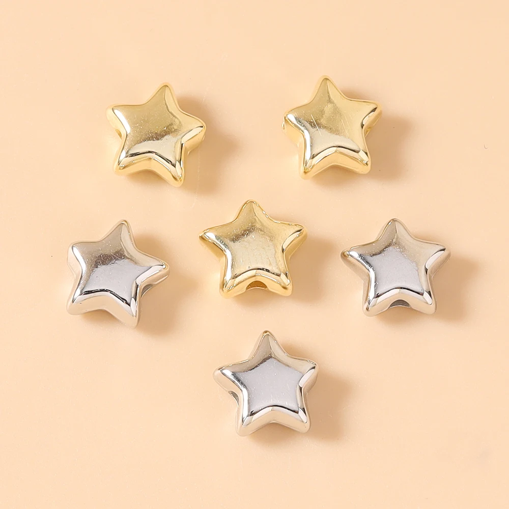Leslie 50 Stück 9*10mm Gold Silber Farbe CCB Stern-Anhänger Perlen für Schlüsselanhänger Handgemachte DIY Stern-Anhänger Sommer Strand Schmuck Geschenk – Detail 6