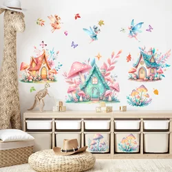 Nordic design cartoon fairy with castle wall sticker for baby room adhesive cute mushroom nursery wall decal