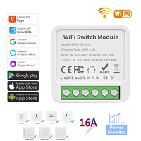 Tuya 16A WiFi Mini Smart Switch Smart Life DIY Wall Switches Power Monitoring 2-Way Control For Alexa Google Smart Home Alice