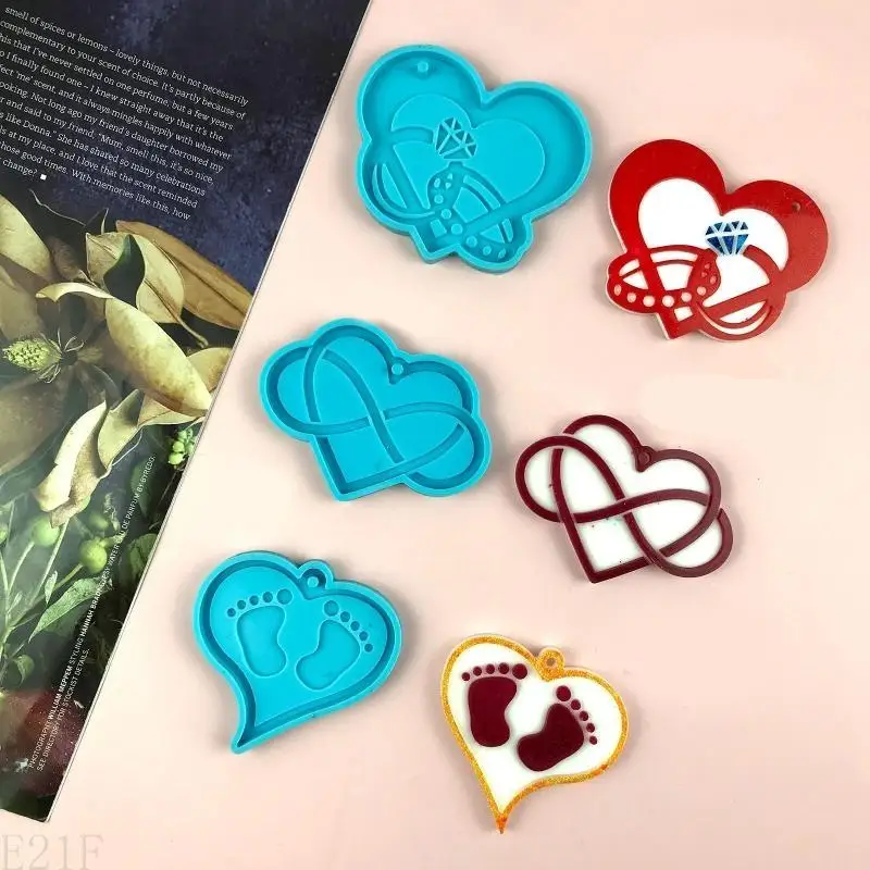 

E21F Valentine's Day Keychain Epoxy Resin Mold Love Heart Keyring Pendant Silicone Mould DIY Crafts Jewelry Casting Tools