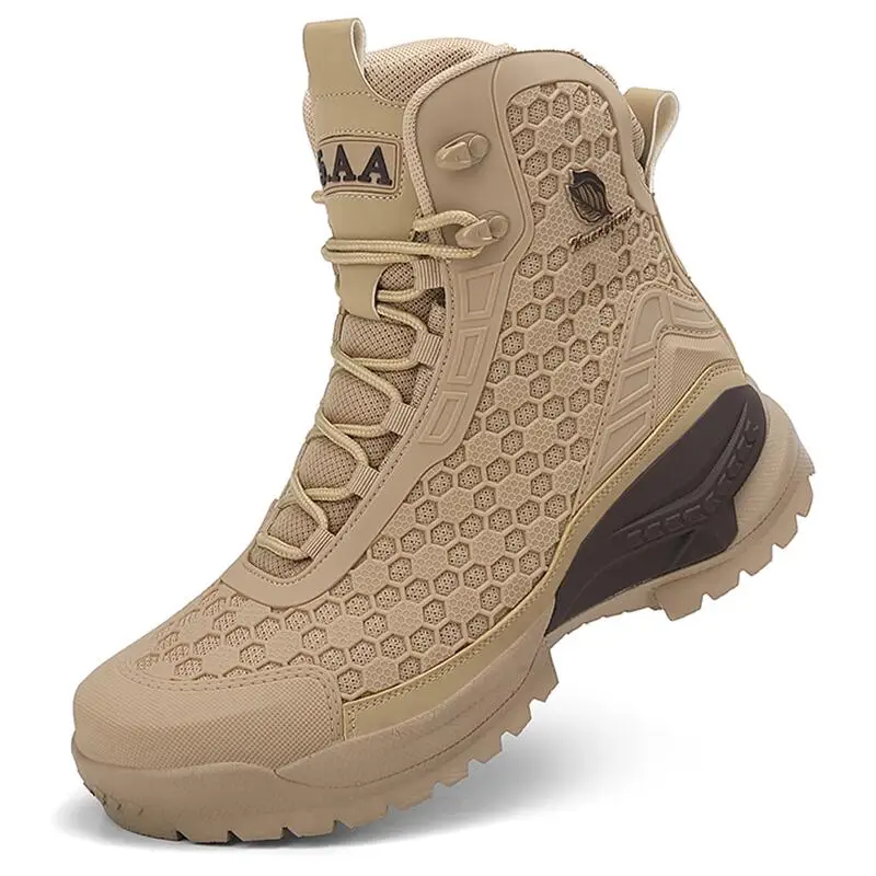 

High-Top Leather Men's Boots Breathable Desert Combat Boots Outdoor Non-slip Hiking Boots Men Motorcycle Boots Work Ankle Boots
