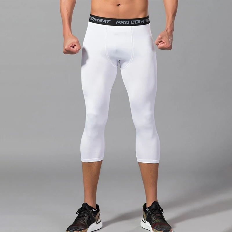 Compression Calf-length Pants Men Running Tights Solid Basketball Legging Quick Dry Workout Elastic Waist Trousers Men