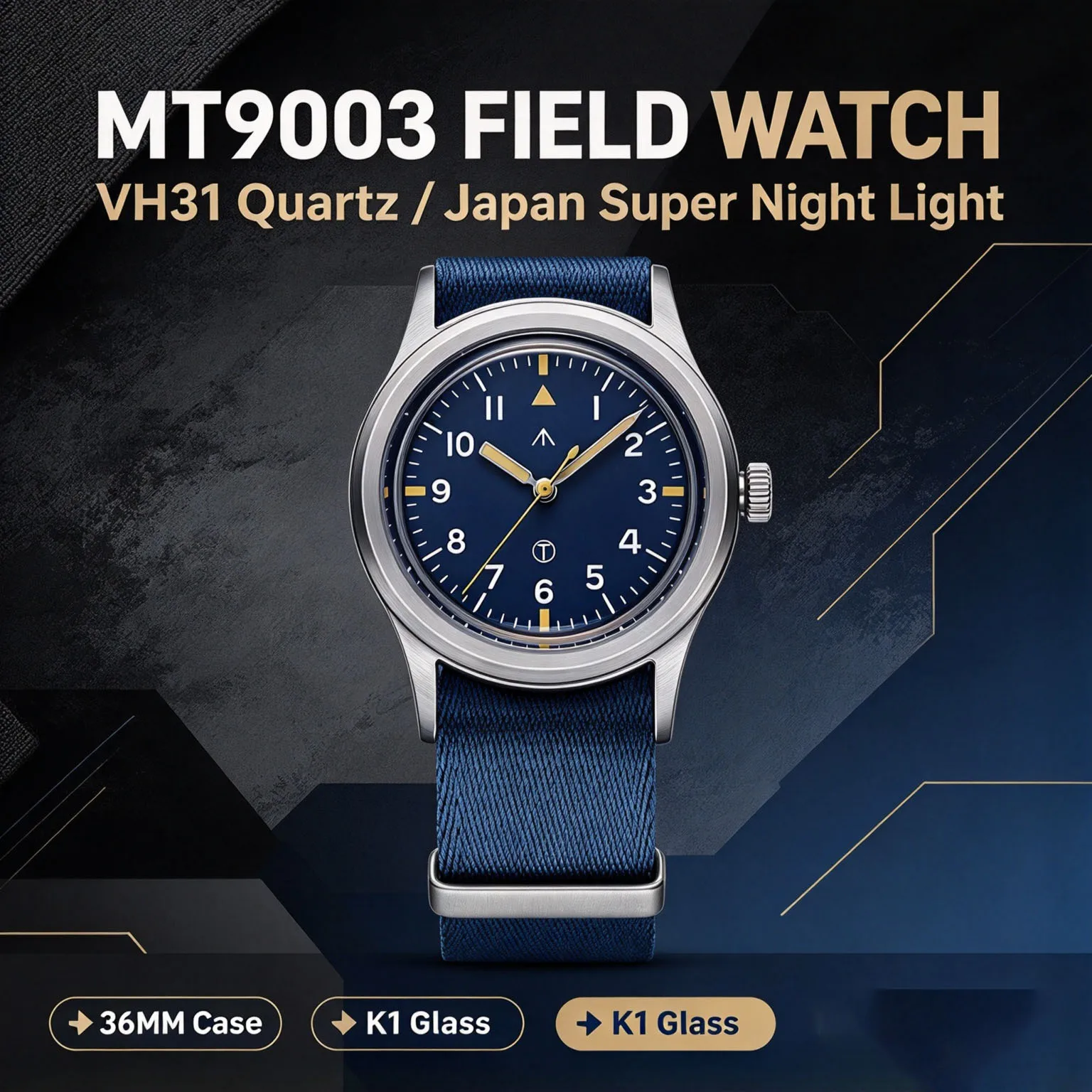 MILITREK MT9003 Men Vintage Field Watch VH31 Smooth Sweep Second Japan Super Luminous K1 Glass NATO Nylon Strap Wristwatch