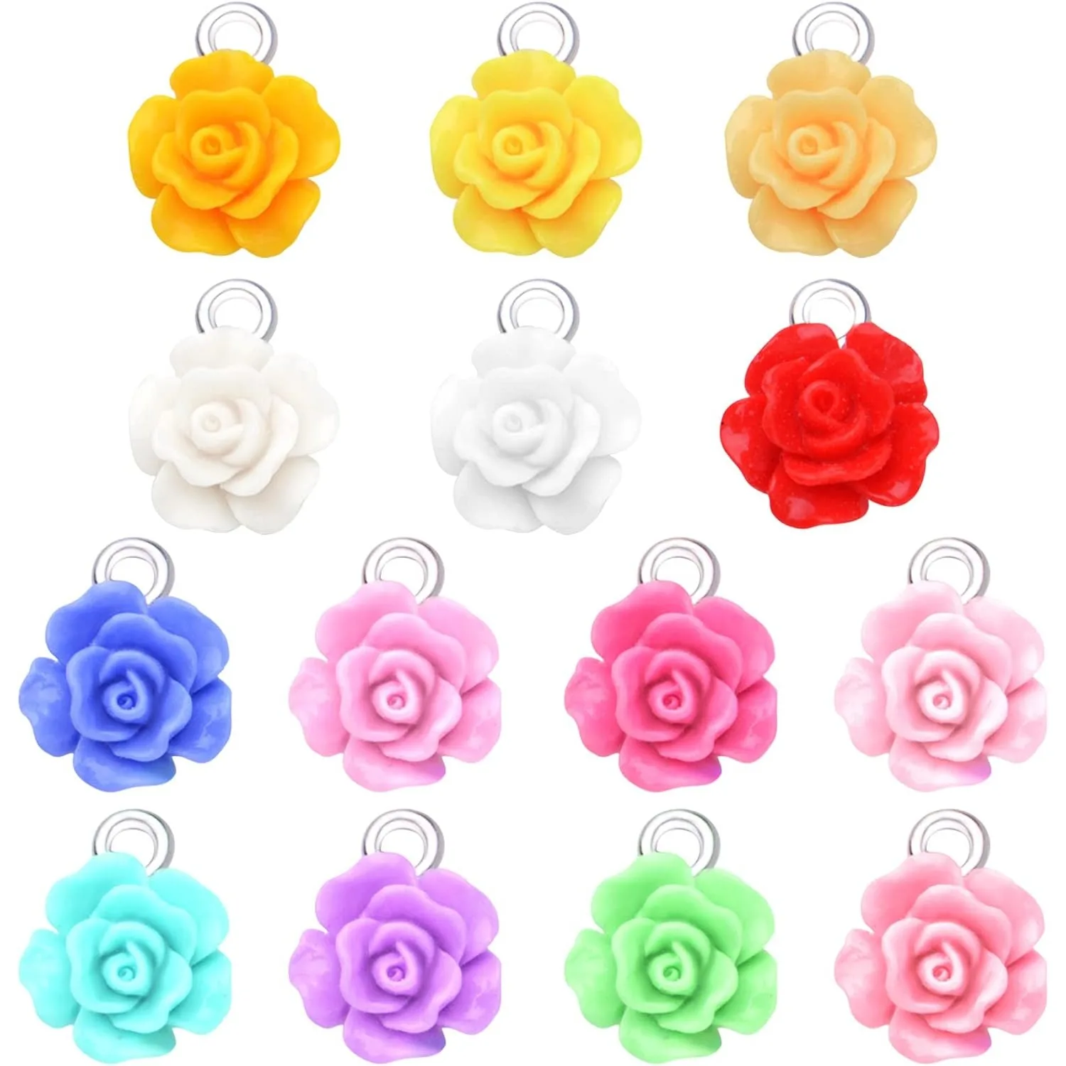 

50pcs Resin Rose Flower Pendant Charms Lovely Flower Bead Charms Jewelry Making for DIY Craft Earrings Necklace Bracelet