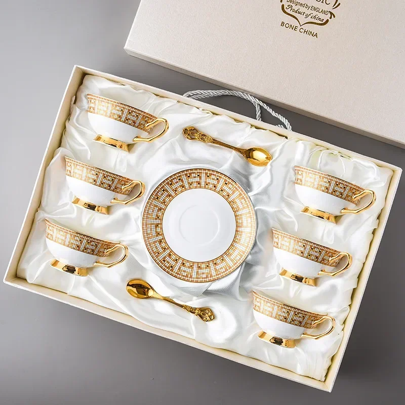 

Luxury Bone China Tea Set Royal Porcelain Tea Cup Ceramic Pot Golden Set Cafe Mug Coffee Cup High-grade Teacup Teaset Vajilla