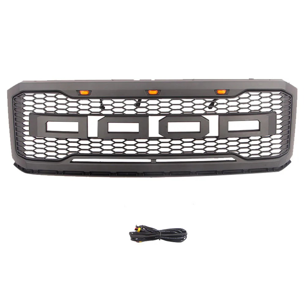 For Ford Expedition 2012-2017 Car Radiator Honeycomb Grille Front Bumper Mask Mesh Cover ABS Amber Led Racing Grills Upper Grid