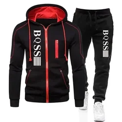 2024 Autumn and winter new men's fashion zipper cardigan leisure fitness jogging sports hoodie + sweatpants 2-piece set