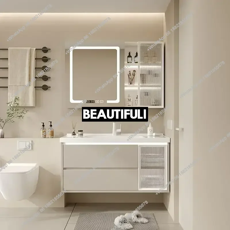 

Z136Bathroom cabinet with ceramic integrated basin storage cabinet, mirror wall frame, drawer, bathroom cabinet