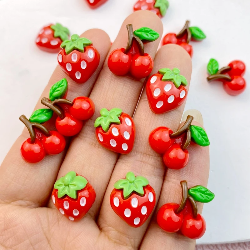 20Pcs New Cute Resin Mini Strawberries, Cherries Flatback  Jewelry Making Manicure Hairwear Accessorie