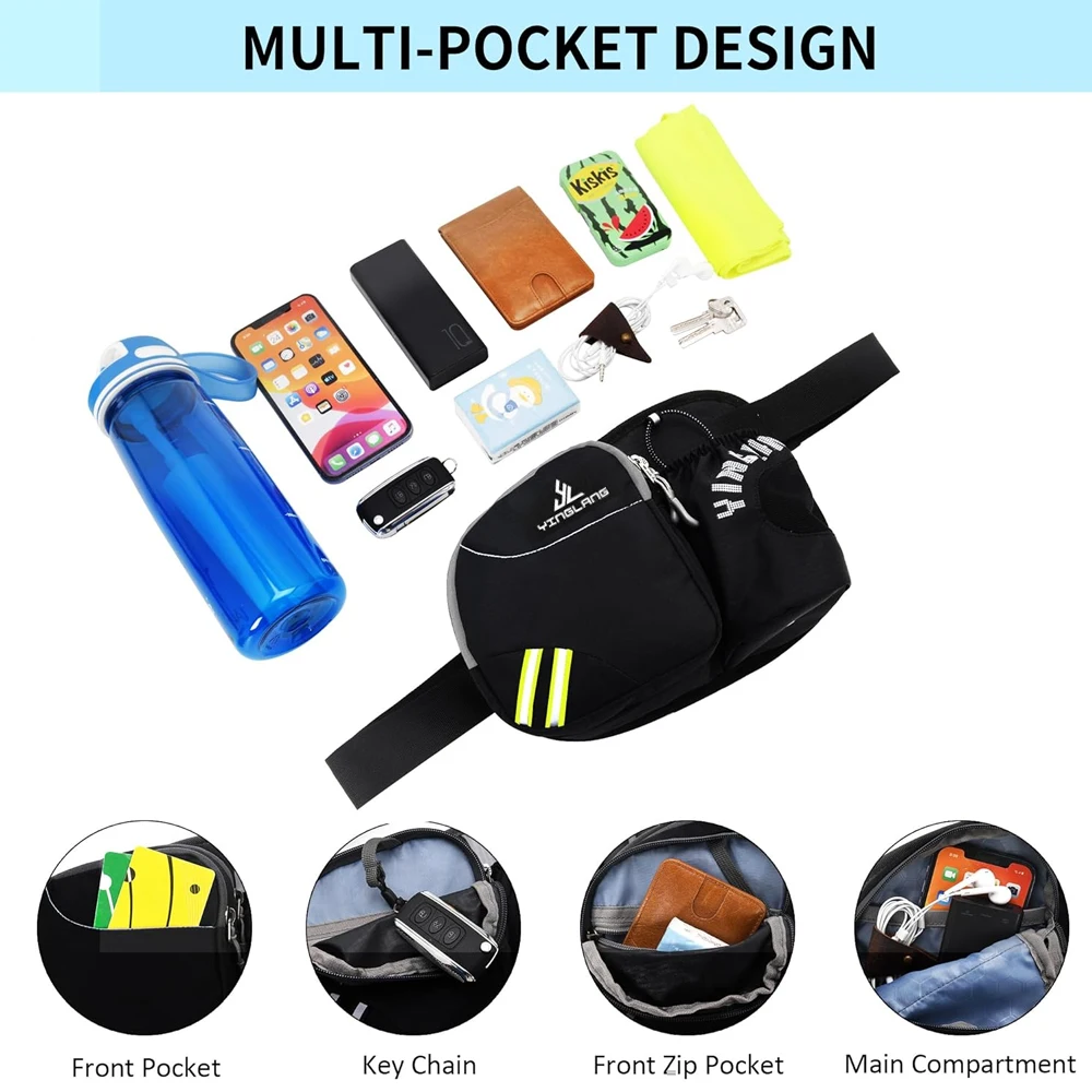 1Pcs Waist Bag with Water Bottle Holder,Hip Bum Bag Zipper Pocket for Men Women Running Cycling Traveling Walking