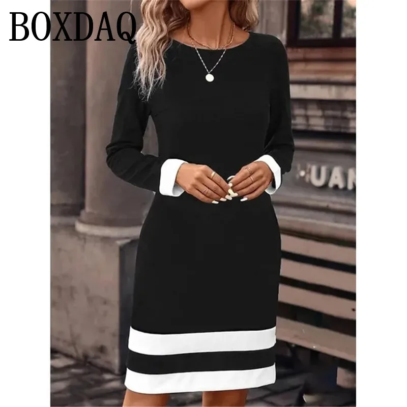 Long Sleeve Fashion Dress Women Casual Streetwear Dress Striped Print Long Sleeve Mini Dress For Women Spring Autumn O-Neck New