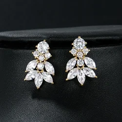 Huitan Luxury Geometric Stud Earrings for Women Full Crystal CZ Exquisite Bridal Wedding Accessories Fancy Gift Fashion Jewelry