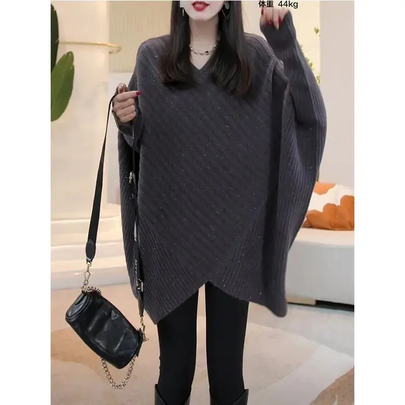 Minimalist and Fashionable Korean Mid to Long Length Sweater Autumn New Item Plus Size Loose and Slimming Bat Sleeve Knitted Top