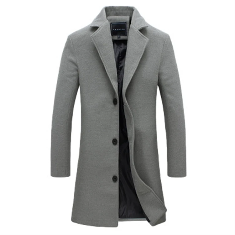 

2021 Fashion Wool Blends Casual Business Mens Leisure Overcoat Single Breasted Mid Long Trench Coat for Men