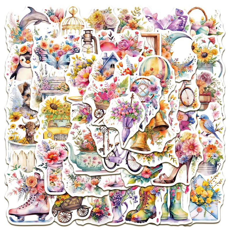 50 قطعة ريترو زهرة جديدة العالم INS نمط الكتابة على الجدران ملصقات DIY بها بنفسك الجمالية دفتر كوب ماء الغيتار الحالات الهاتف الشارات اللعب هدية