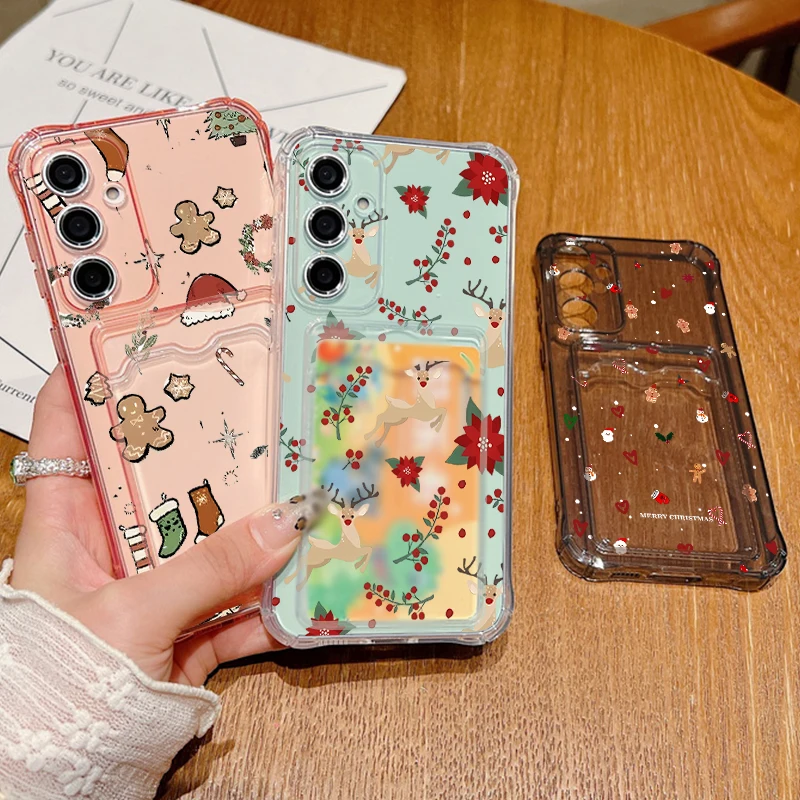 Custodia per telefono in TPU con tasca per carte per Samsung Galaxy A17 A56 A16 A36 A55 A15 A25 A35 A26 A54 5G Cover morbida stampata con cuore d'amore alce carino