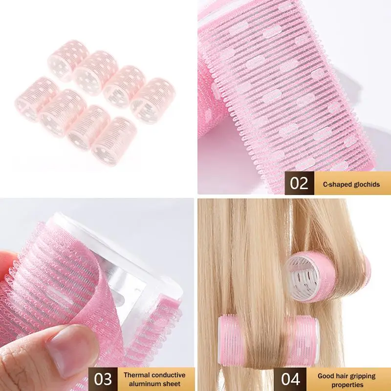 New 8pcs 60mm Extra Large Aluminum Core Black Grey Hair Rollers Set Multiple Size Hook&Loop Jumboo Air Bang Magic Sleep Curl Bar