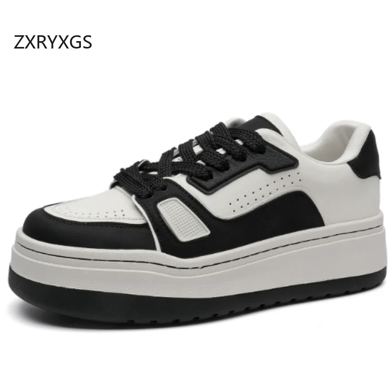 ZXRYXGS 2026 Autumn Genuine Leather Spell Color Women Platform Sneakers Heighten Shoes Comfortable Versatile Casual Sneakers