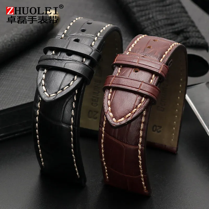 cowhine leather watch strap Crocodile grain No clasp Wrist strap 18 19 20 21 22 23mm men women black Brown blue without buckles