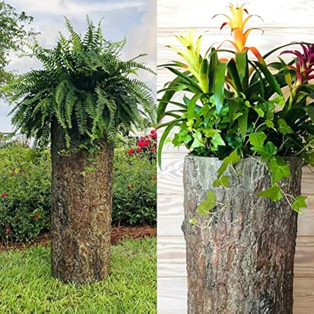 

Large Hollow Log Planter. Outdoor Garden, Yard & Porch Pot. Tall Tree Stump Well Pump Cover. Weatherproof, Rustic, Natural Look