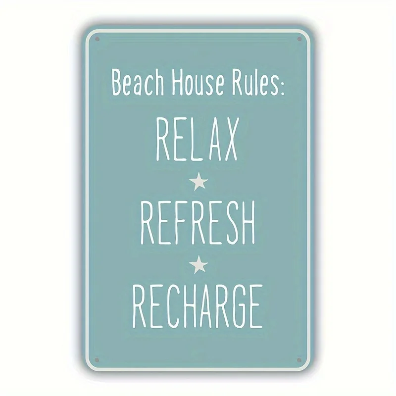 Beach House Rules Metal Tin Sign  - Waterproof Iron Wall Decor for Home, Bar, Cafe, Garage | Multifunctional Festive Accent, No