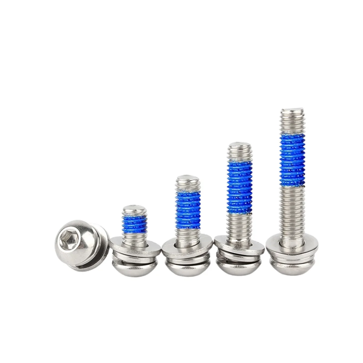 M2M3M4M5M6 304 Stainless Steel Coated With Blue Glue Pan Head Hexagonal Flat Washer Triple Combination Anti Loosening Screw