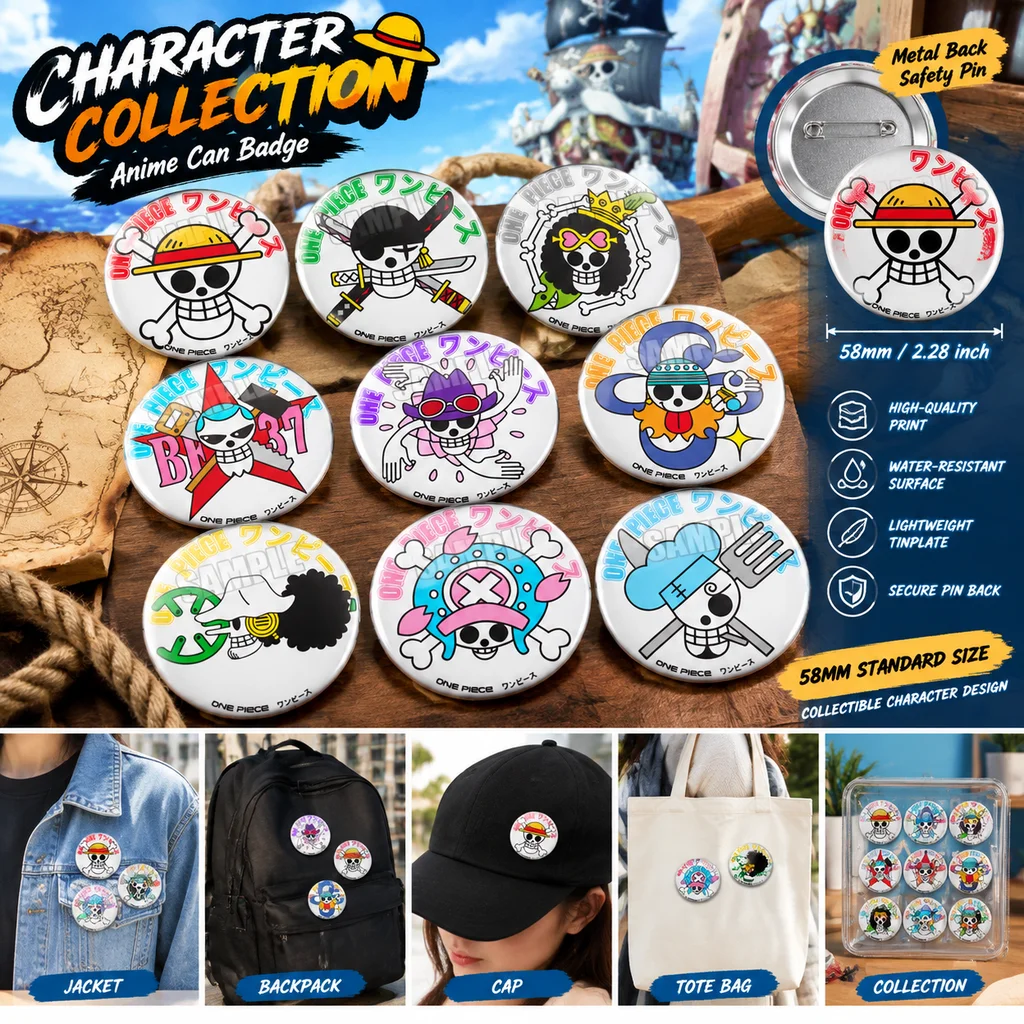 Hot One Piece Anime Merchandise Luffy Zoro Sanji Pirate Flag Badge Brooch Pin Button B Badge Cosplay Collection Gift for Fans
