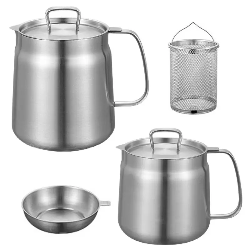 Stainless Steel Oil Filter Pot High Capacity Lard Tank Residues Strainer Grease Separator Cooking Utensils Tool Home Accessories