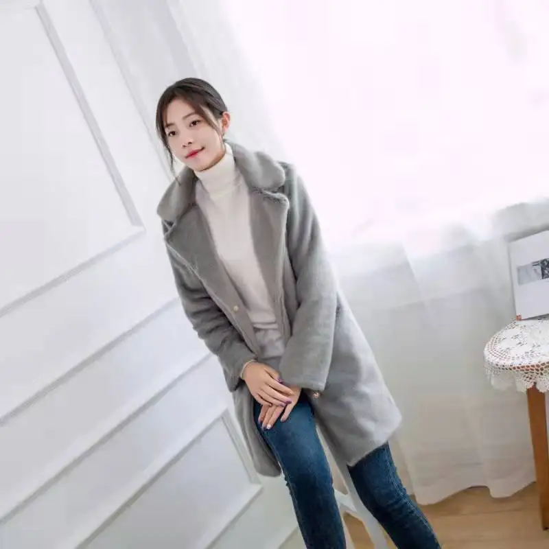 2024 Autumn Winter Long Coat Woman Plush Warm Faux Fur  Women  Grey Pink Jacket Female White  Outwear Ladies QY33