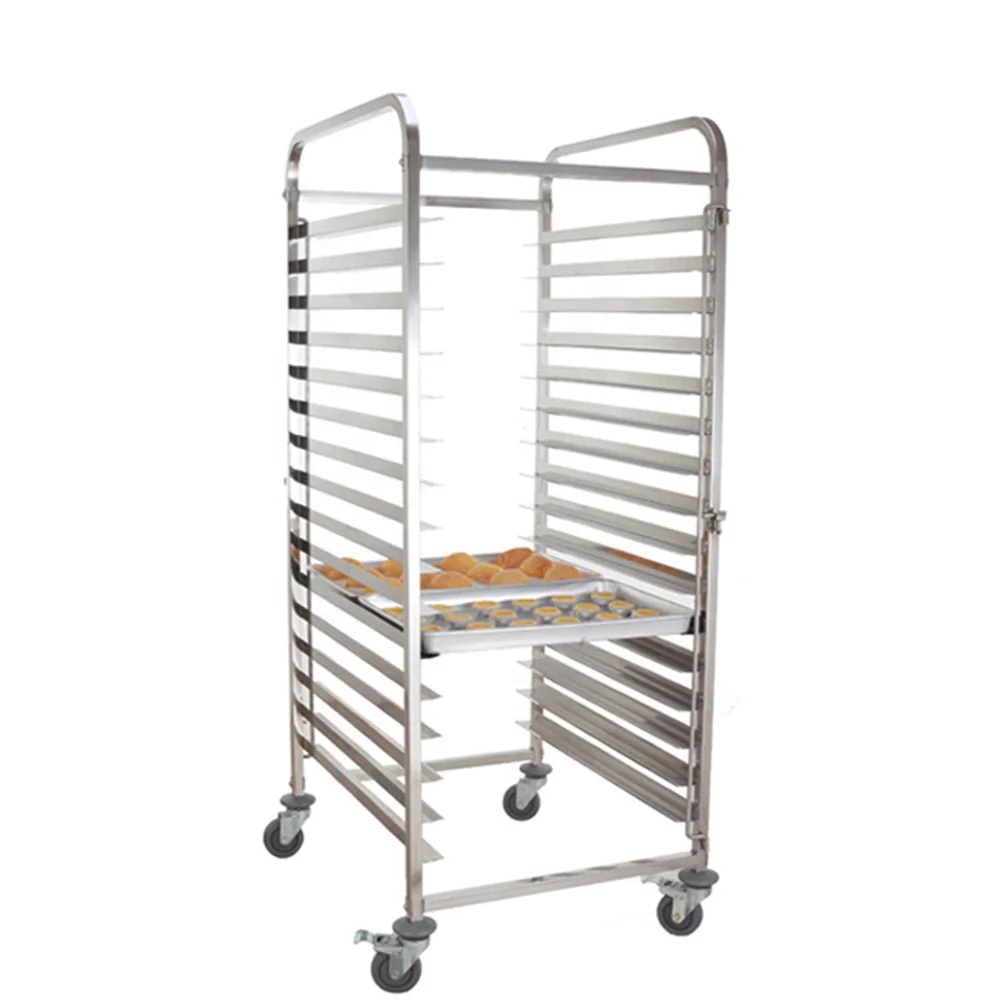 Factory price Hotel Stainless Steel Aluminum Tray Trolley Bread Baking Rack Bakery Pushing Trolley