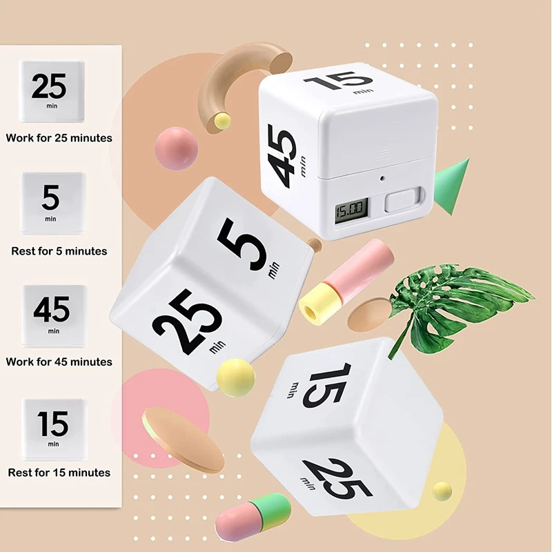 Cube Timer Kitchen Timer Time Management Timer For Gravity Sensor Flip For Time Management And Countdown 25-5-45-15 Minutes