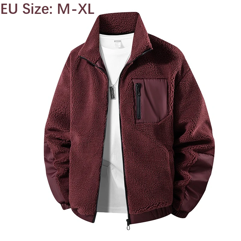 

Men's European Size Sherpa Lined Stand Collar Winter Jacket with Thickened Fleece for Outdoor Casual Wear Street Style Fashion