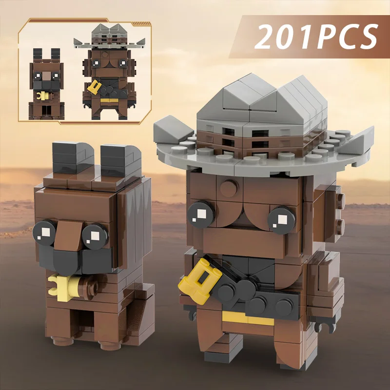 مجموعة بناء MOC Cowboy and Loyal Dog Brickheadz، 201 قطعة من مكعبات البناء الممتازة للعب الإبداعي، مثالية للجماهير