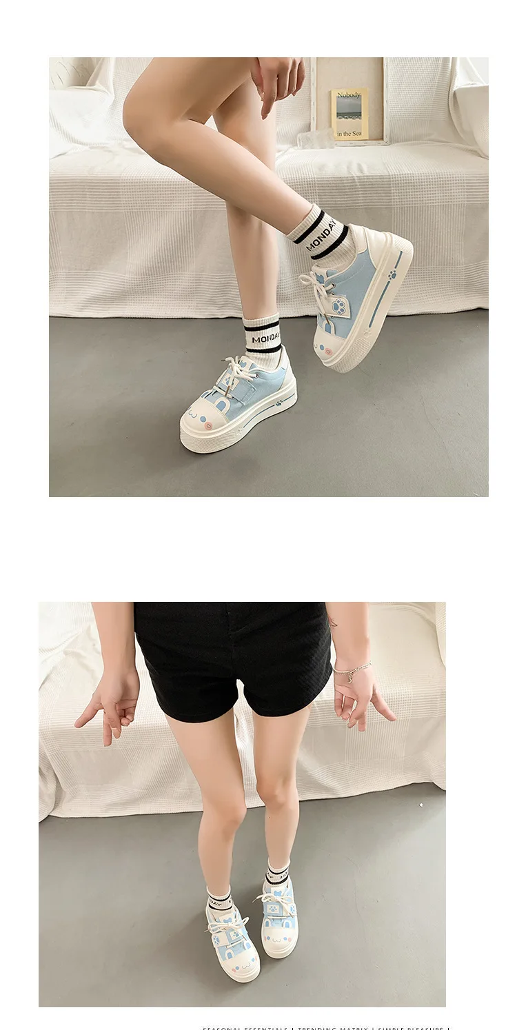 Kuschelige Katzenpfoten-Canvas-Schuhe, Schnür-Sneaker mit Kätzchen-Patchwork für Damen, Plateau-Schuhe aus Kunstleder, Lolita-Chunky-Trainer – Detail 13