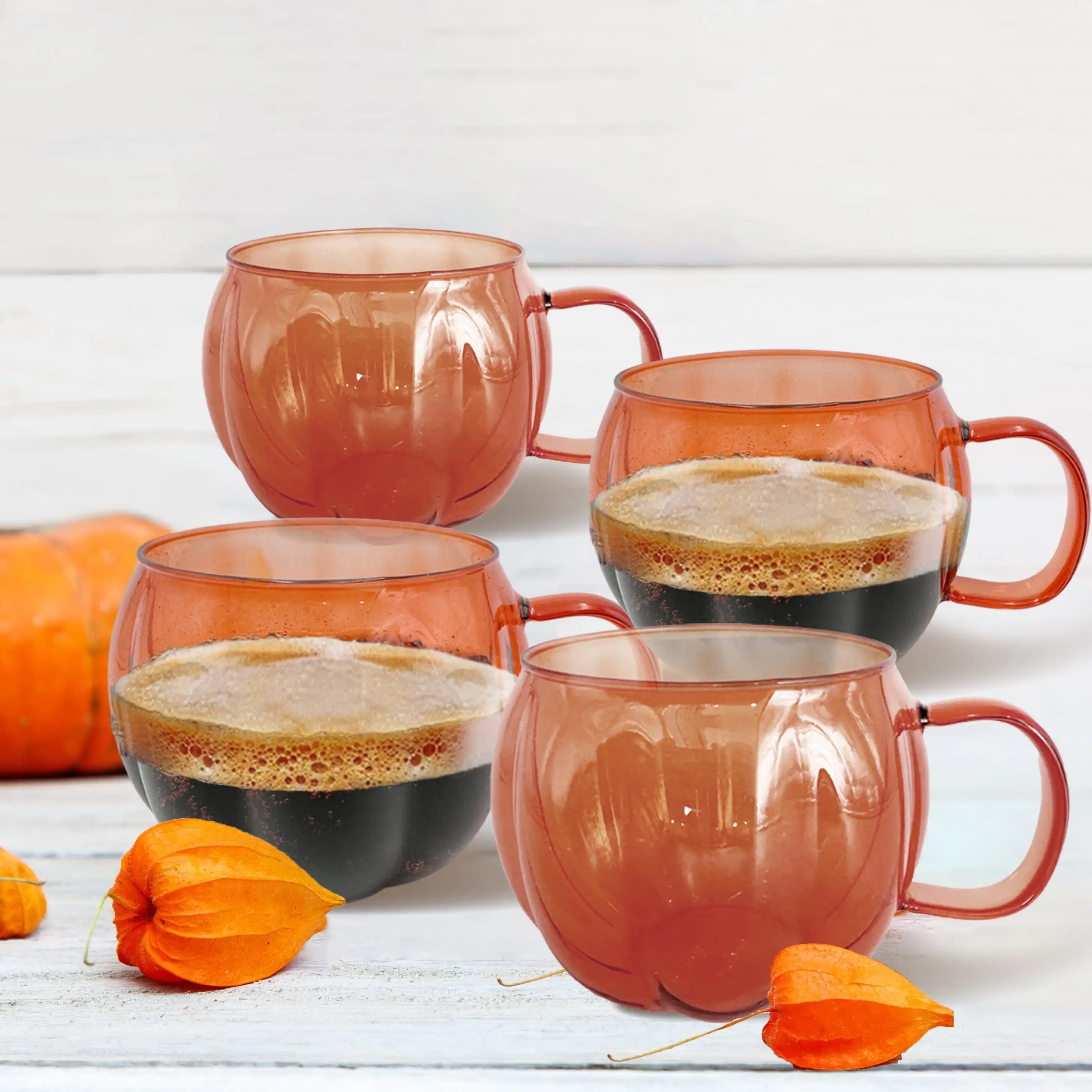 

Orange Glass Pumpkin Mug 4 Pack Drinkware Set