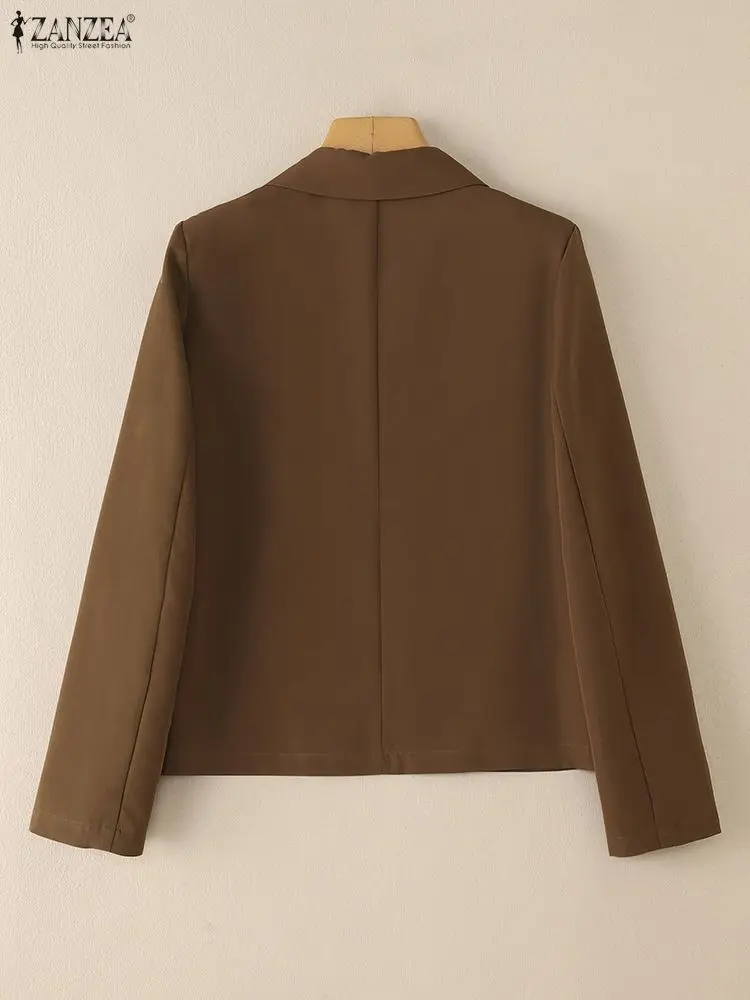 سترة ZANZEA خفيفة الوزن غير رسمية للسيدات أنيقة برقبة على شكل طية صدر وأكمام طويلة مزدوجة الصدر بلون سادة سترات مكتب FW 2025