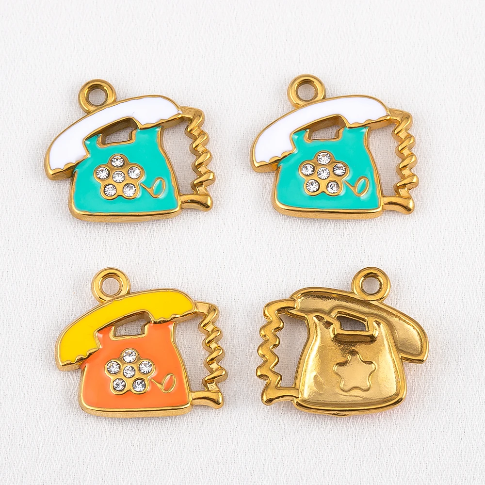2pcs Cute Stainless Steel Charms Enamel Telephone Ice Cream Lamp Cup Leaf Cherry Necklace Pendant for DIY Earring Jewelry Making view 5