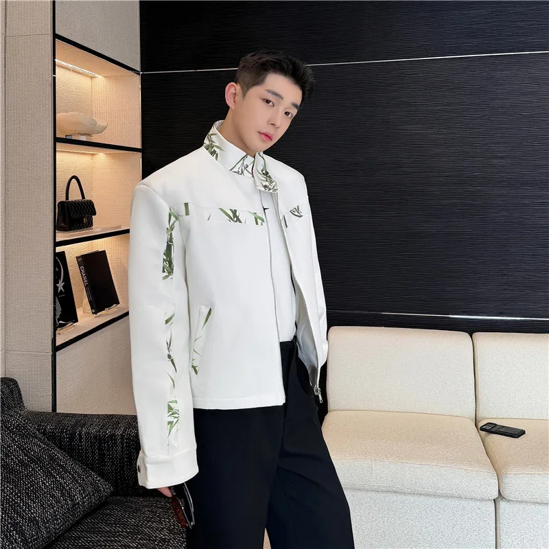 

Spring Bamboo Splice Casual Jaet Men's Stand Collar ort Top Faionable Outerwear Polyester Antifouling Loose Fit