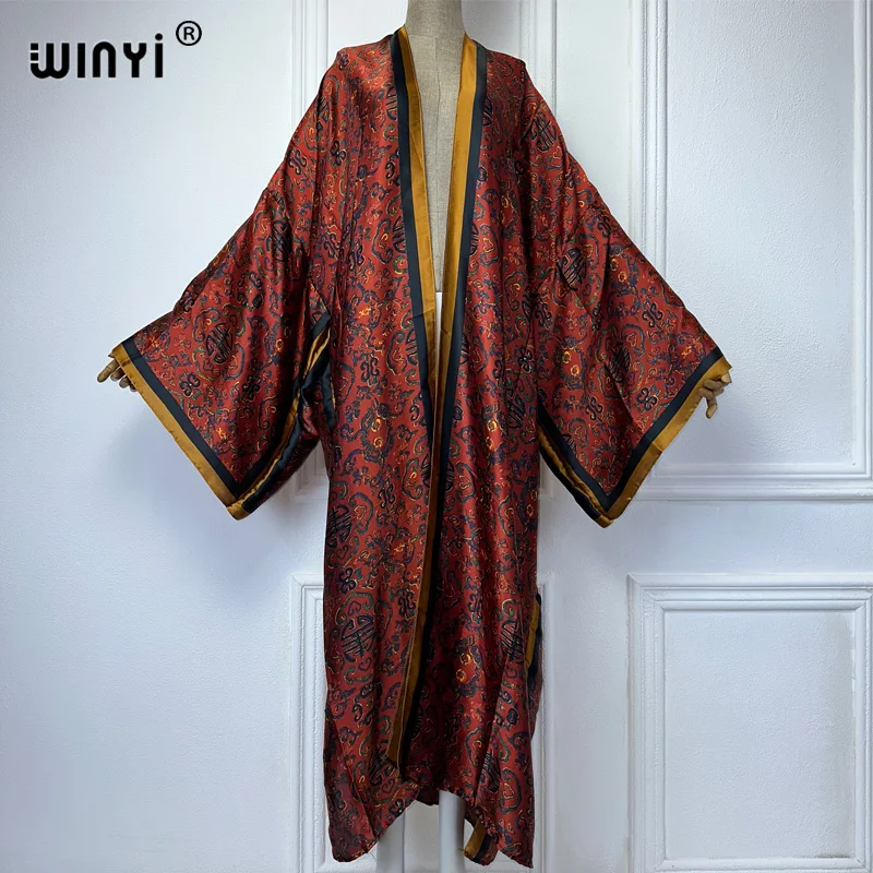 Winyi Retro Print Kimono Zomer Vest Vrouwelijke Blouse Abaya Dubai Luxe Strand Cover Up Afrikaanse Jurken Voor Vrouw Feest Kaftan