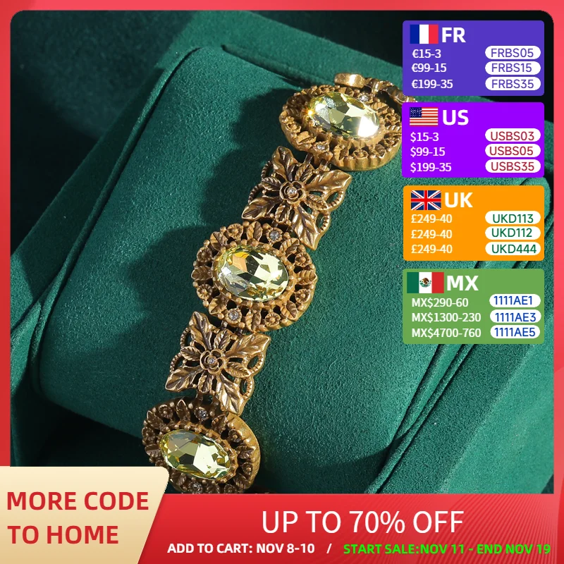 

Богемные овальные браслеты с желтыми кристаллами для женщин, антикварные ювелирные изделия, винтажные аксессуары с цветами золотого цвета, широкий браслет, Новое поступление