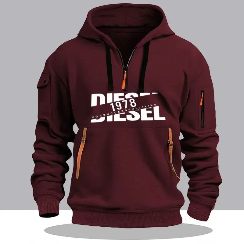 Herren-Hoodie für Herbst und Winter, langärmeliges Sweatshirt, Outdoor-Streetwear, leichter Pullover mit Reißverschluss. – Detail 6