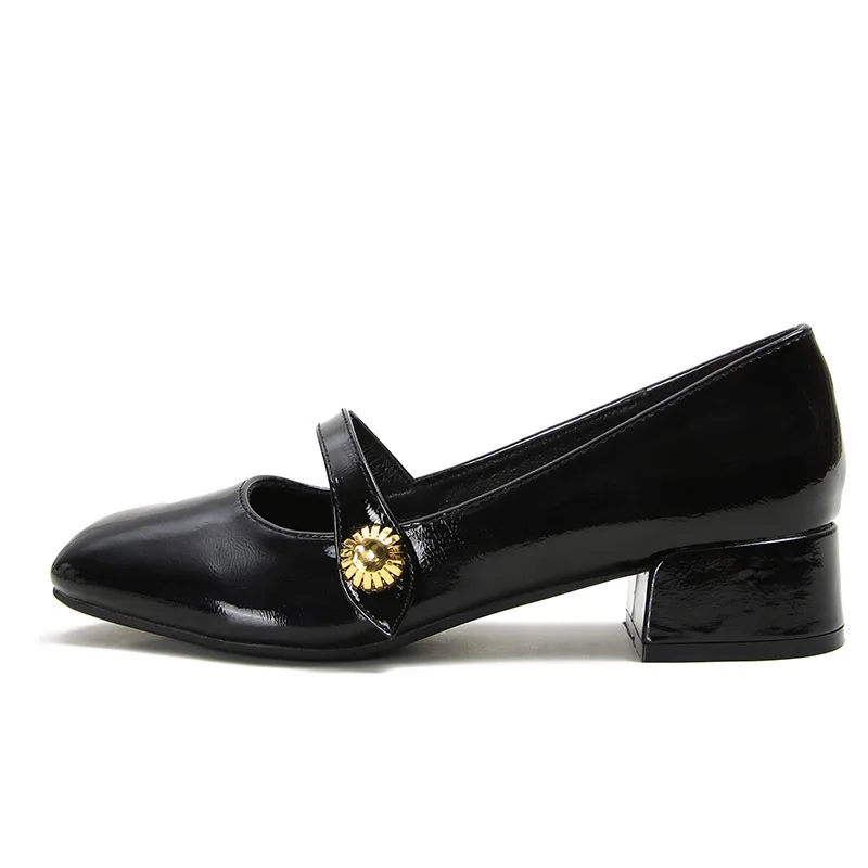 

Spring Woman Elegant Round Toe 3CM High Heel Female French Retro Leather Low Heels Mom Cute Mary Jane Red Shoes