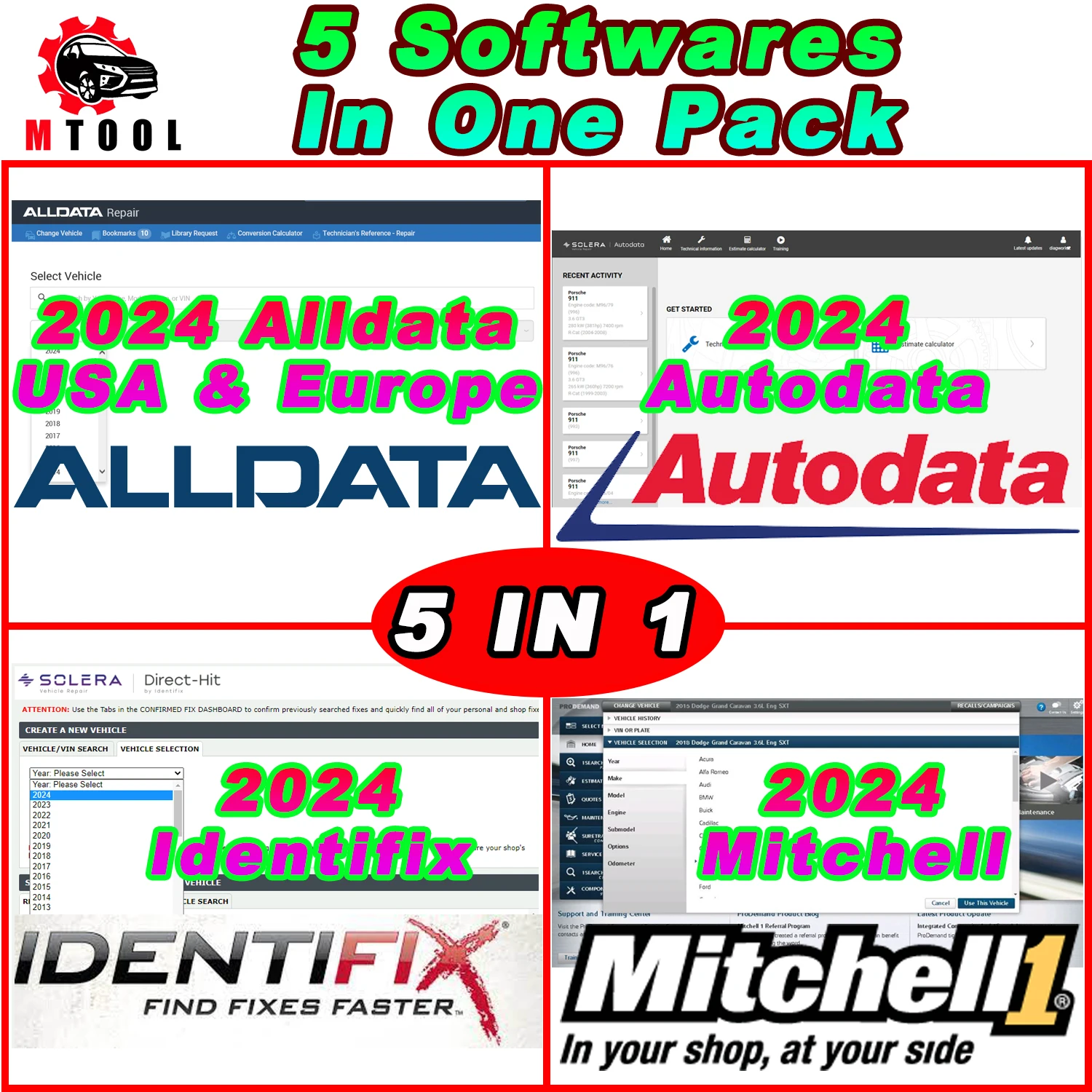 2024 5IN1 Alldata Repair USA Europe EU Autodata Identifix Mitchell Update Online Account All Data Auto Data Car Parts Diagrams