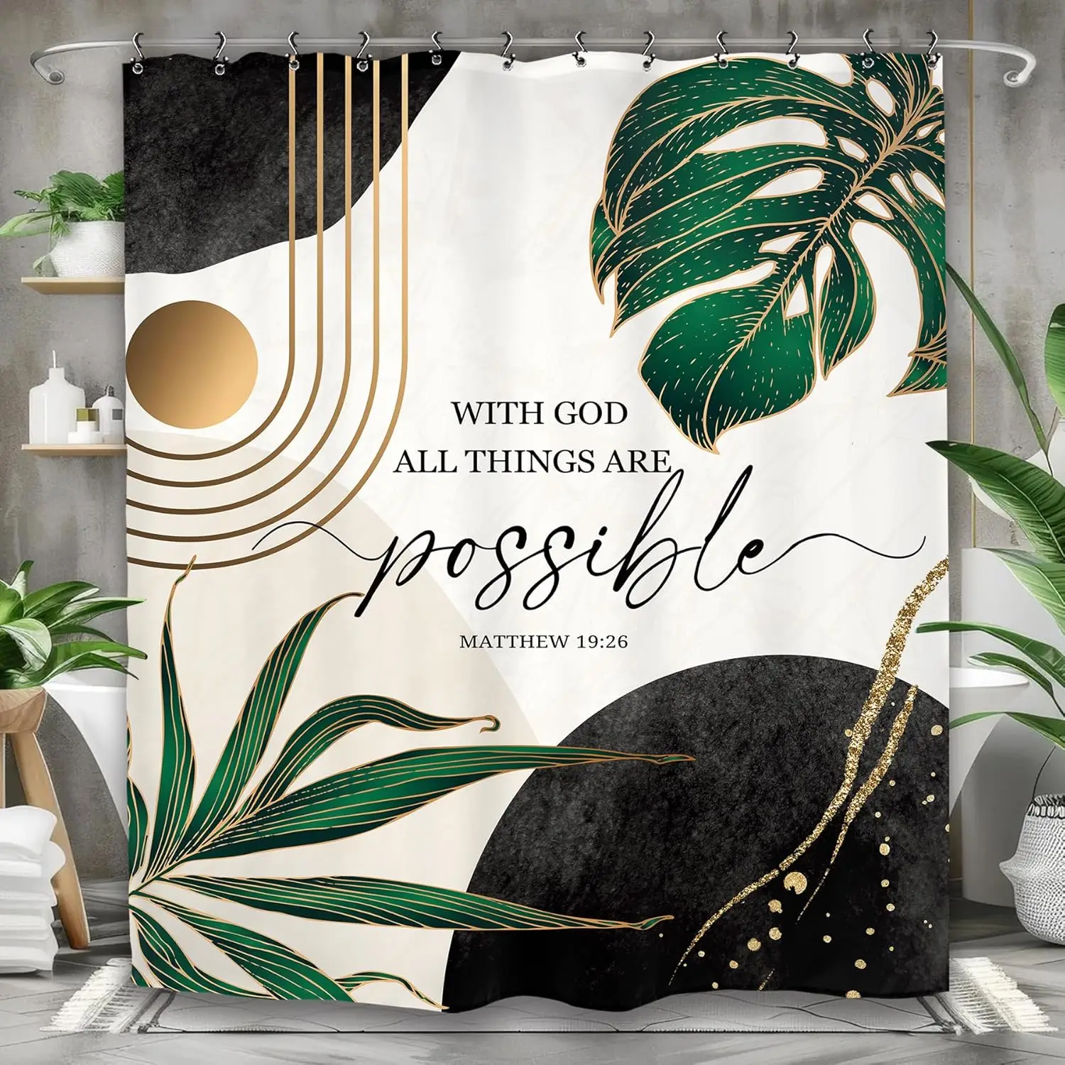 

Изумрудно-зеленая абстрактная занавеска для душа, современный минималистичный библейский завод, вдохновляющий декор с цитатами