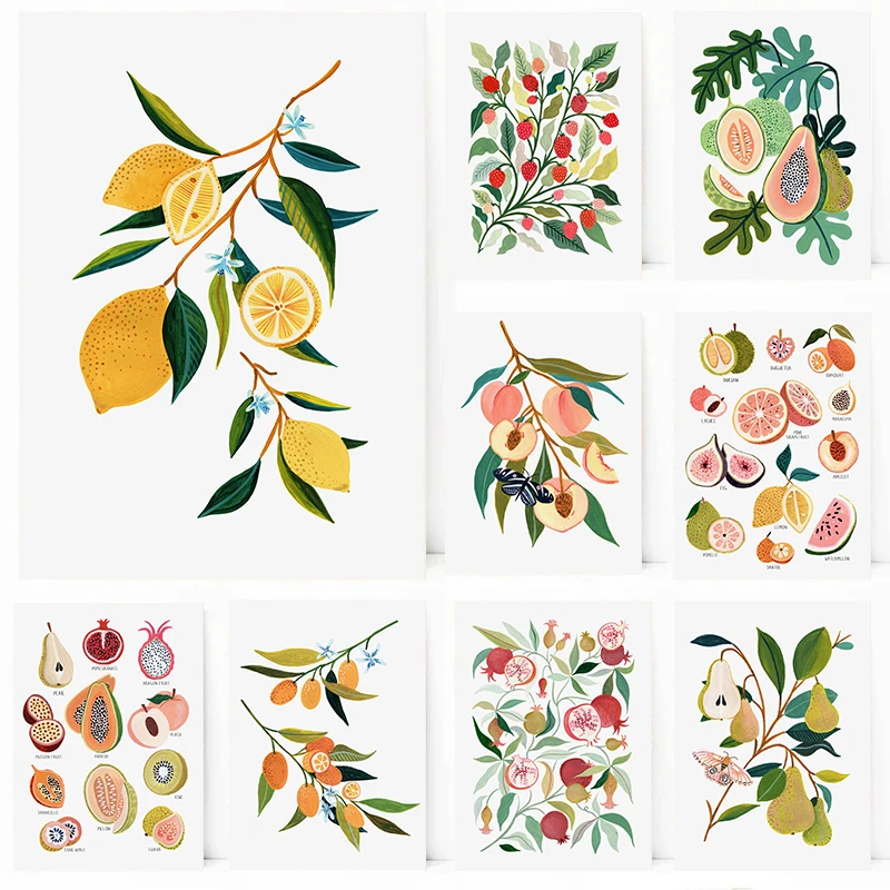 1PC frameless decorative art print,Modern Fruit Illustration Posters Kitchen Prints Canvas Painting Botanical Wall Art Pictures