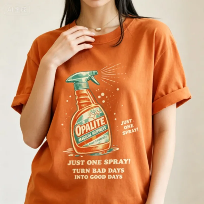 Ladies Cotton O‑Neck Tee Funny Vintage Spray Bottle Graphic Print Retro Sarcastic  Casual Short Sleeve Trendy Street Daily Tops