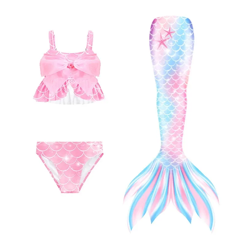 Fairy Rainbow Little Mermaid Tail Girls Swimwear Kids Colorful Beach Vacation Girl Bikini Children's Swimming Diving Swimsuit