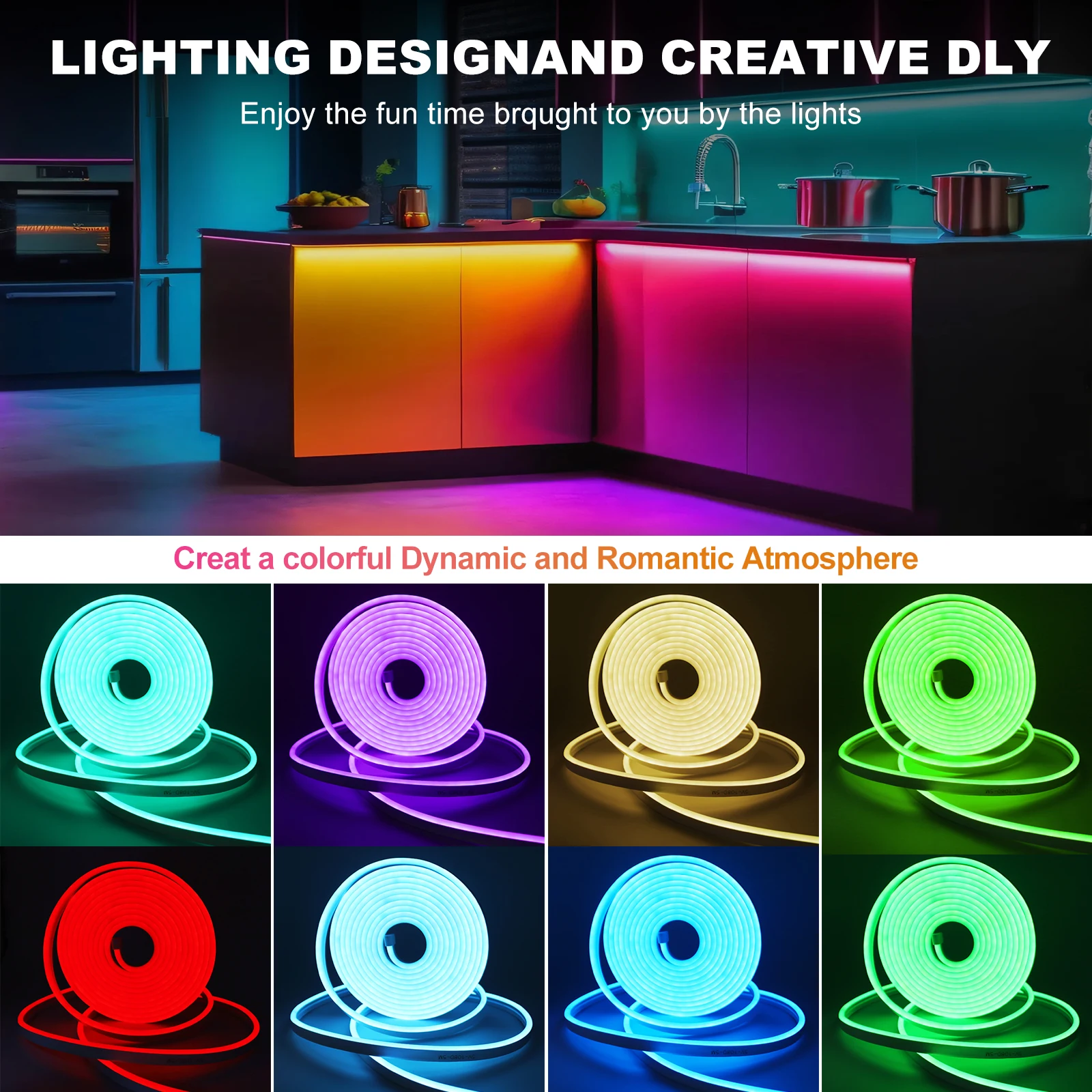 USB RGB LED Neon Light 5V Flexible LED Strip Light with Remote Control 3535 108LEDs Waterproof Neon Silicone Tube for Decoration