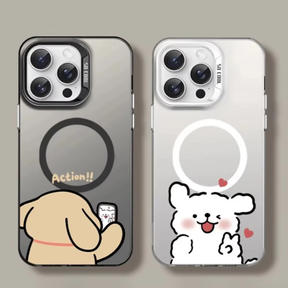 كارتون جميل جرو زوجين ل Magsafe حافظة هاتف مغناطيسية آيفون 17 الهواء 16 برو ماكس 15 14 زائد 13 12 11 برو الغطاء الخلفي #1