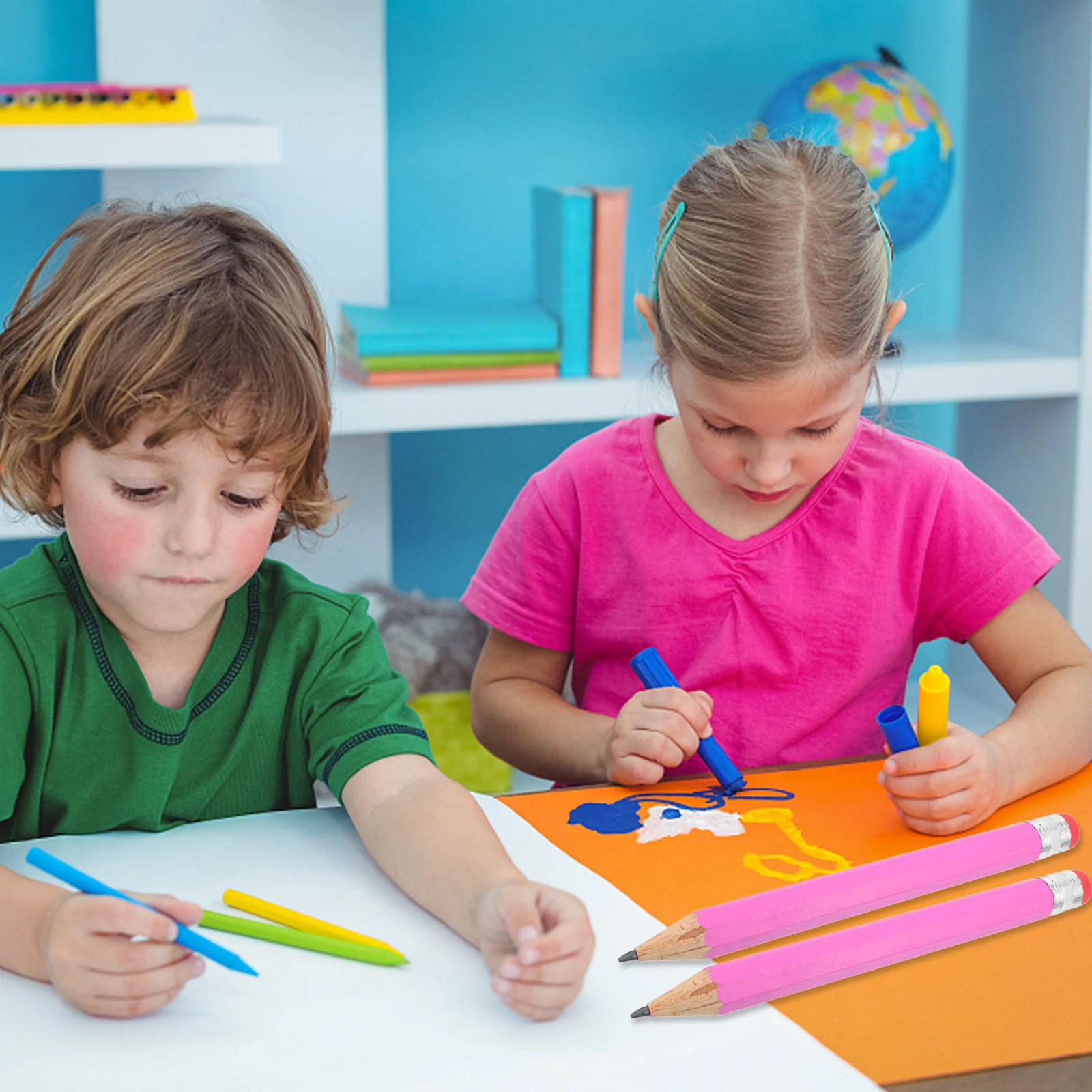 2 Pcs Giant Pencil Large Wooden Long Pencils Writing Drawing Pink Preschool